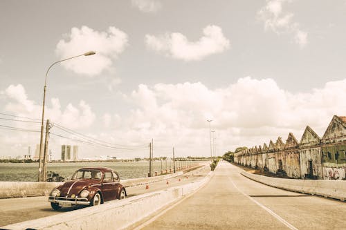 無料 アスファルト道路の茶色のフォルクスワーゲンビートル 写真素材