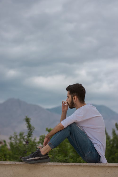 Free stock photo of alone, boy, cloud background