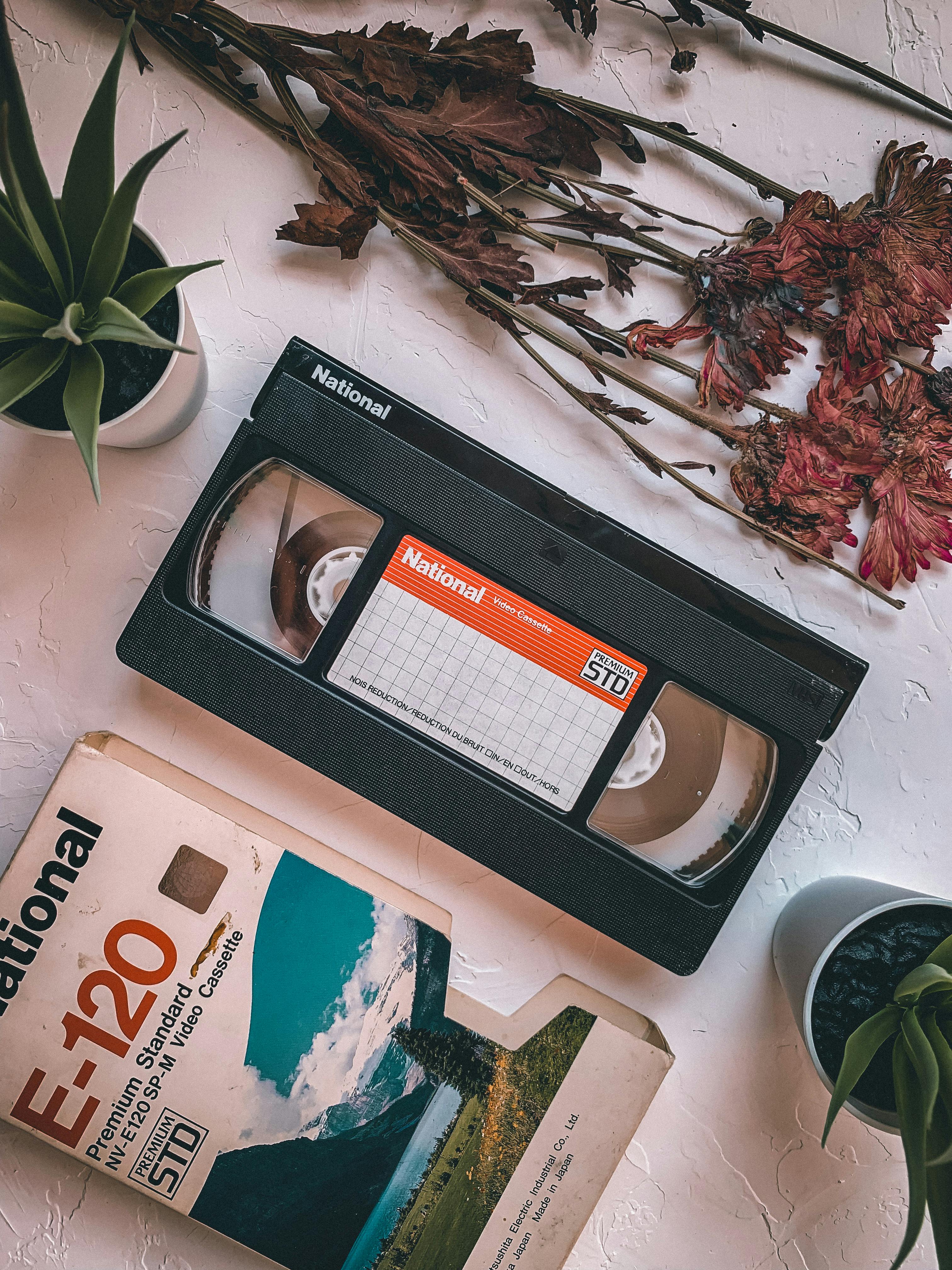 black vhs tape on the table