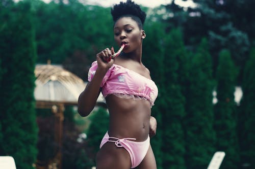 Woman Wearing Pink Off-shoulder Crop Top Beside Pool Ladder · Free Stock  Photo