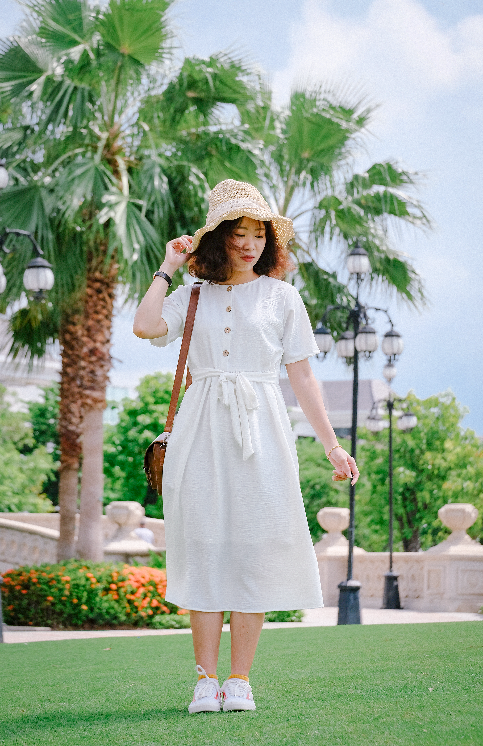 Button front midi dress church outfit