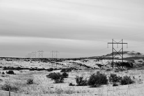 Elektrische Palen Op Droog Veld