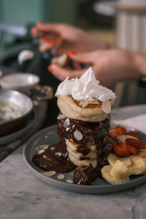 Free Stack of Pancakes With Whipped Cream Stock Photo