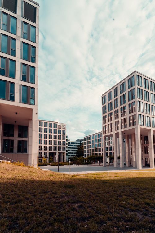 Free Contemporary office buildings in Wiesbaden, Germany under a cloudy sky, showcasing urban design. Stock Photo