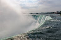 在一个明亮的薄雾笼罩的日子里，尼亚加拉大瀑布的景色令人惊叹