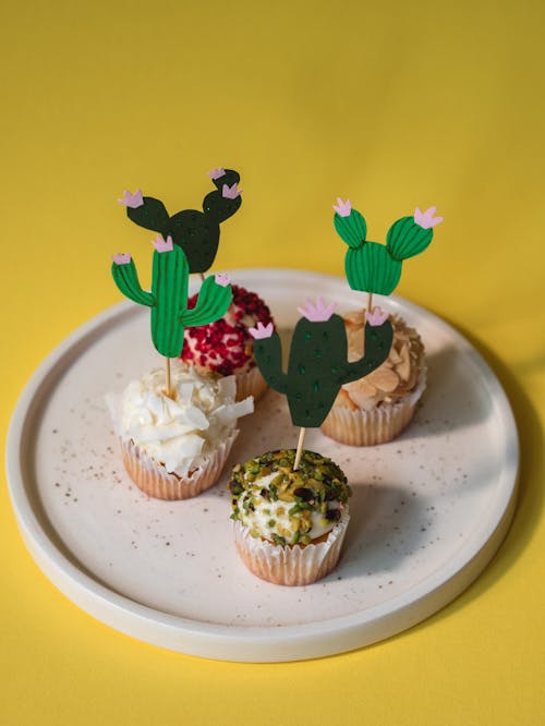 Cupcakes With Black and Green Cacti Design
