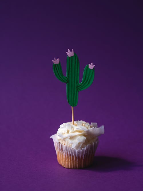 Free Cupcake With Green Paper Cactus  Stock Photo