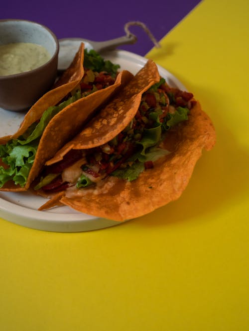 Free Tacos on White Ceramic Plate Stock Photo