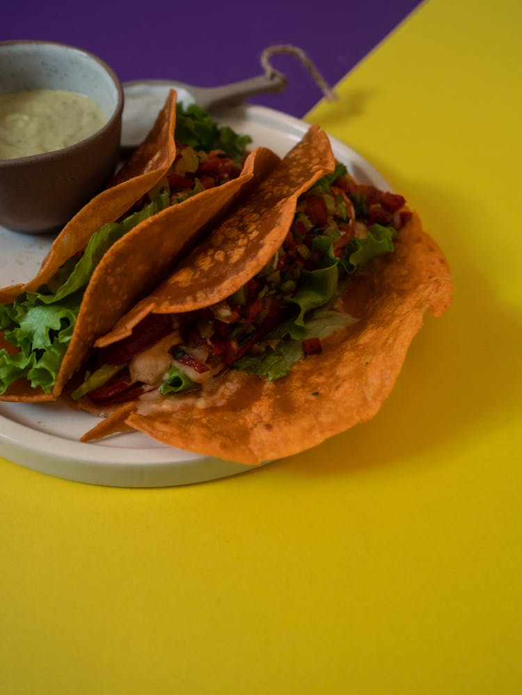 Tacos On White Ceramic Plate