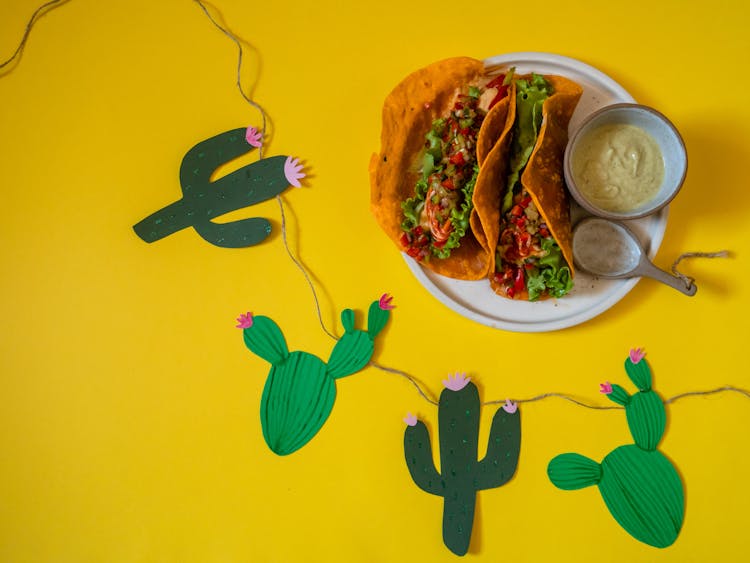 Tacos On White Ceramic Plate