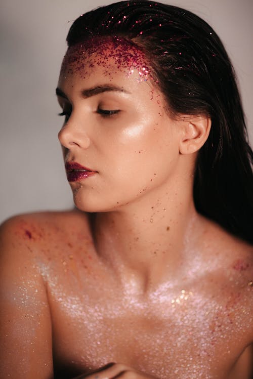 A Woman with Glitter Makeup