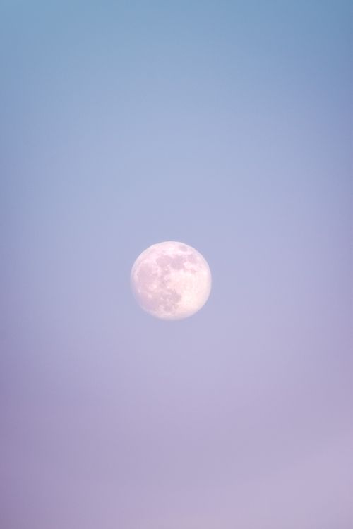 Free A full moon hanging serenely in a soft pastel blue and pink sky, captured at twilight. Stock Photo