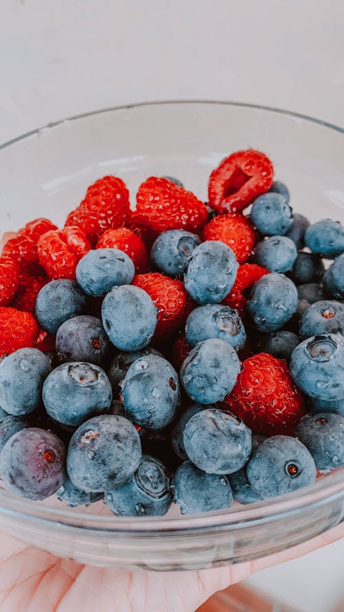 Free Berries in Clear Glass Bowl Stock Photo