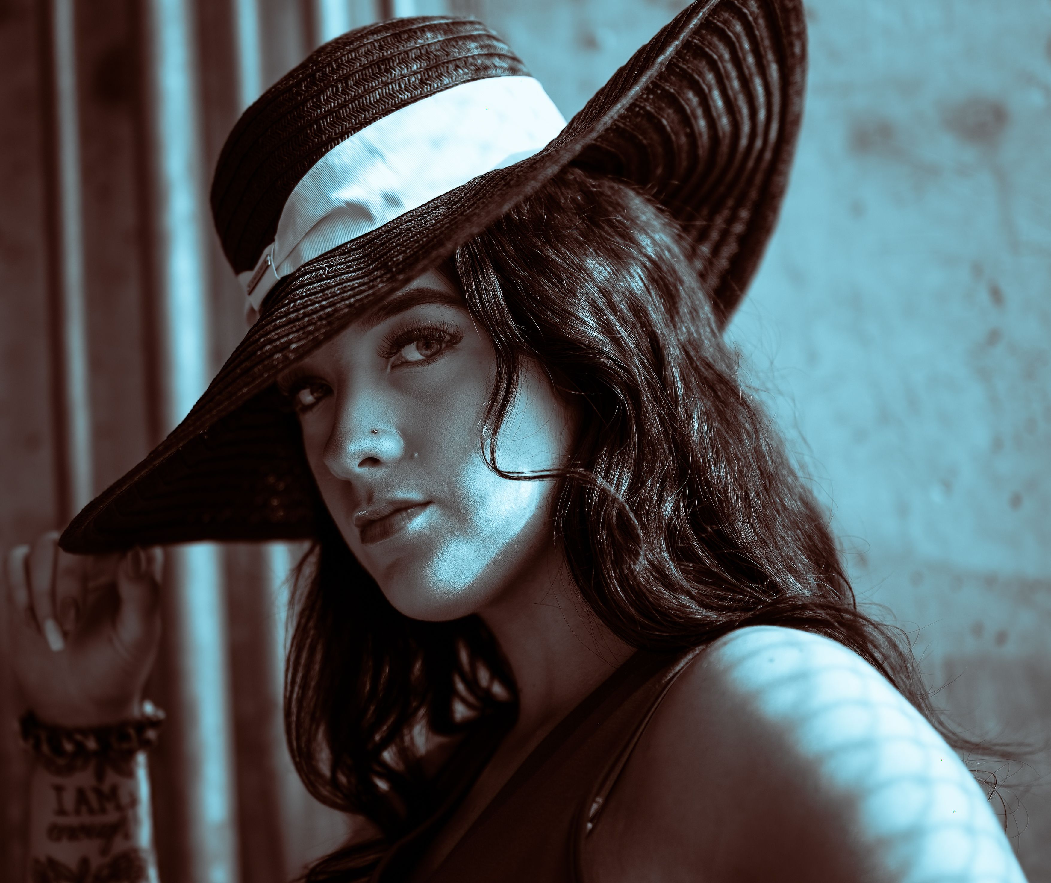 Beautiful Woman Wearing Sun Hat 