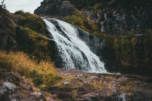 Water Falls on Mountains Covered with Moss