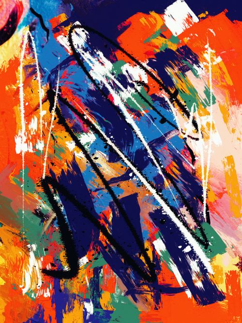 Free Dynamic abstract artwork featuring colorful, bold brush strokes and vibrant patterns. Stock Photo