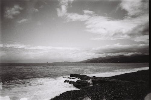 Imagine de stoc gratuită din alb-negru, coastă, crashing valuri