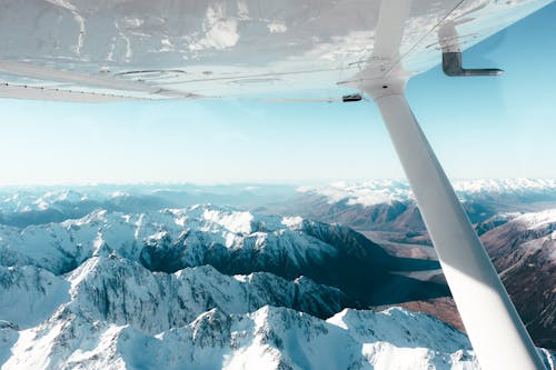 View of Snow Covered Mountains From an Aircraft