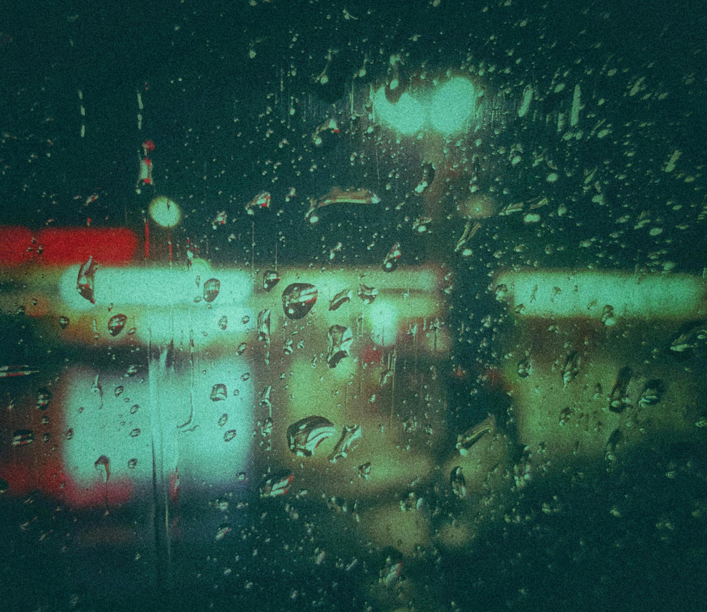 raindrops on window night