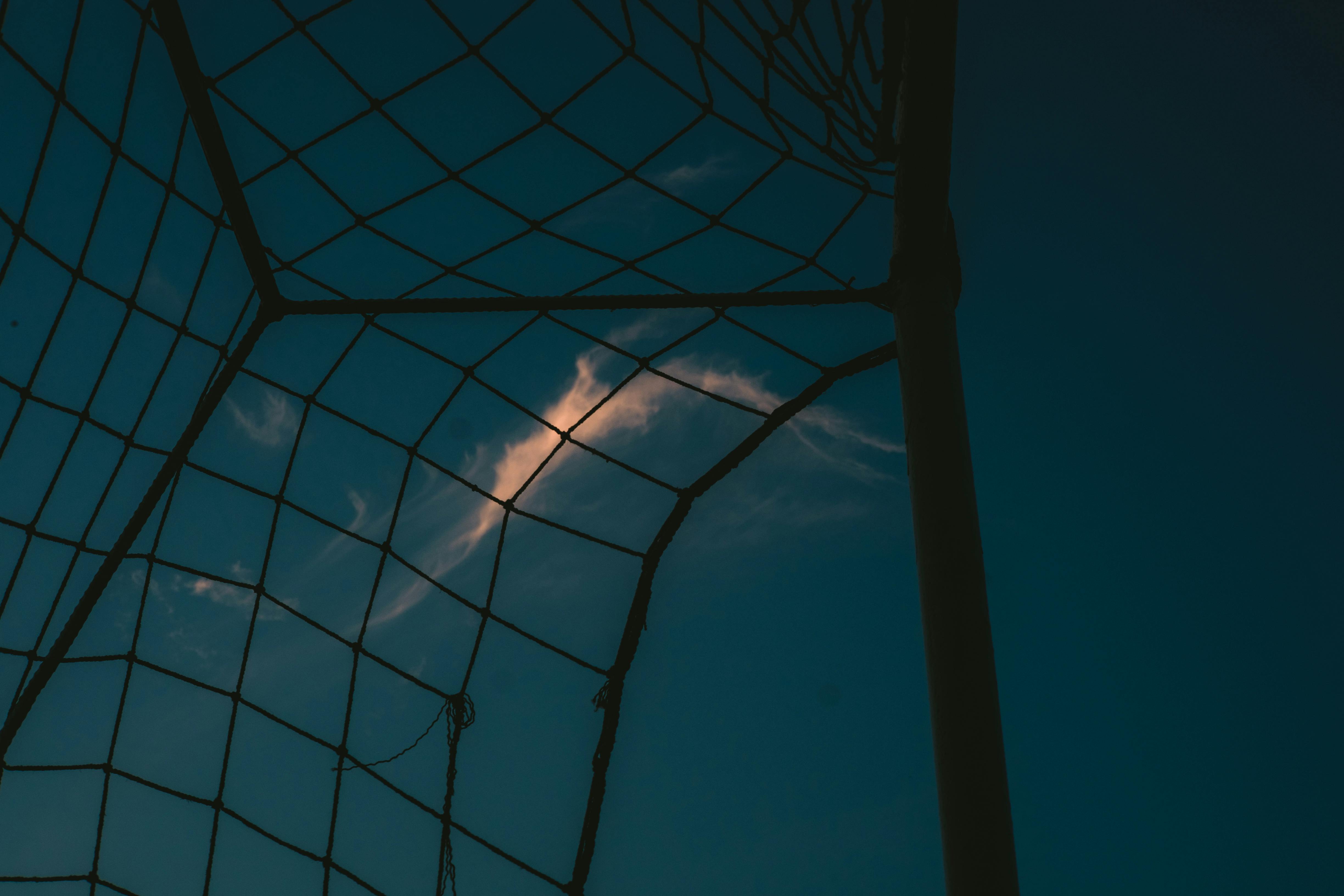 low angle shot of a soccer goal