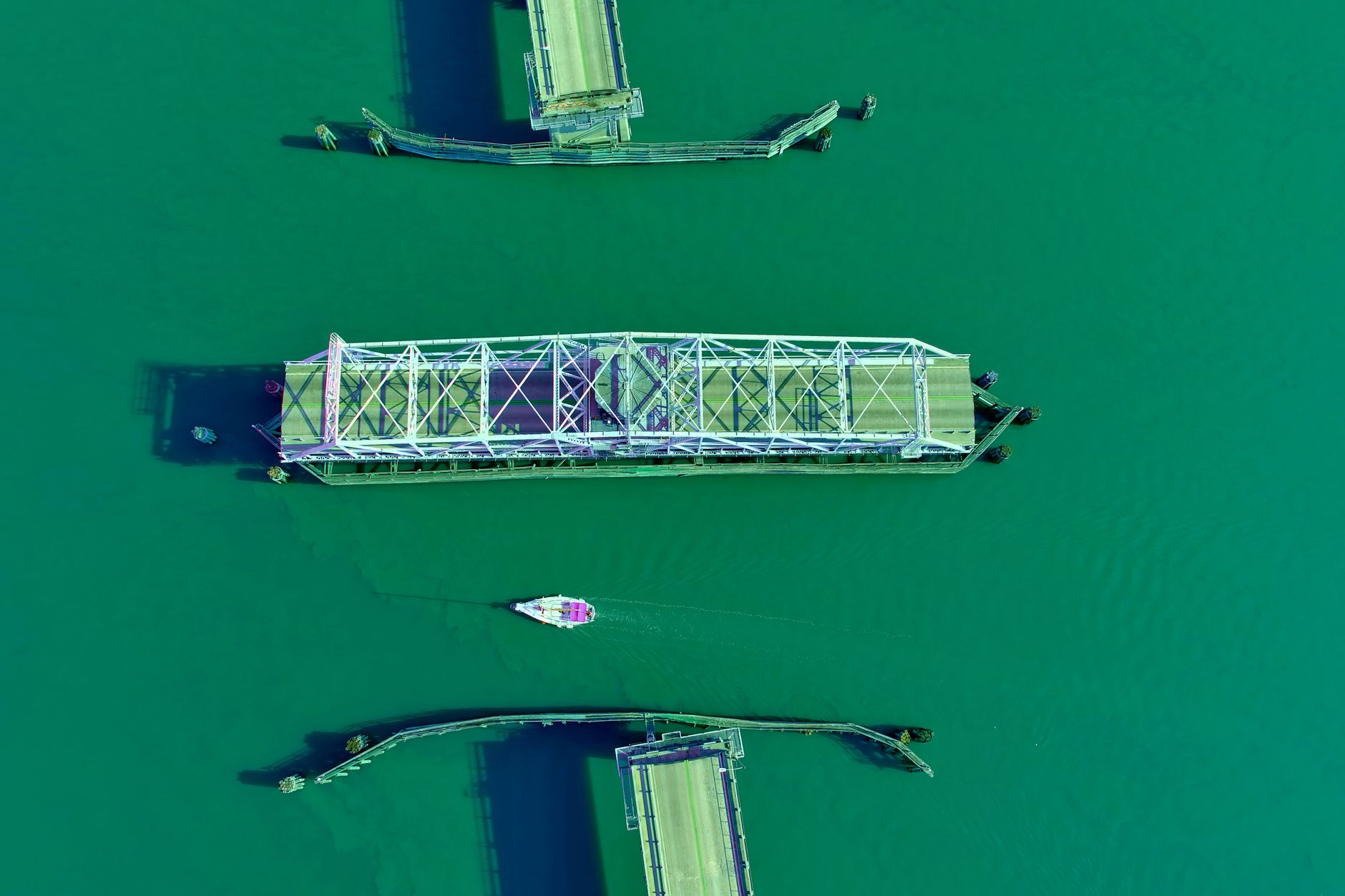 Aerial view of the swing bridge and waterway at Beaufort, South Carolina