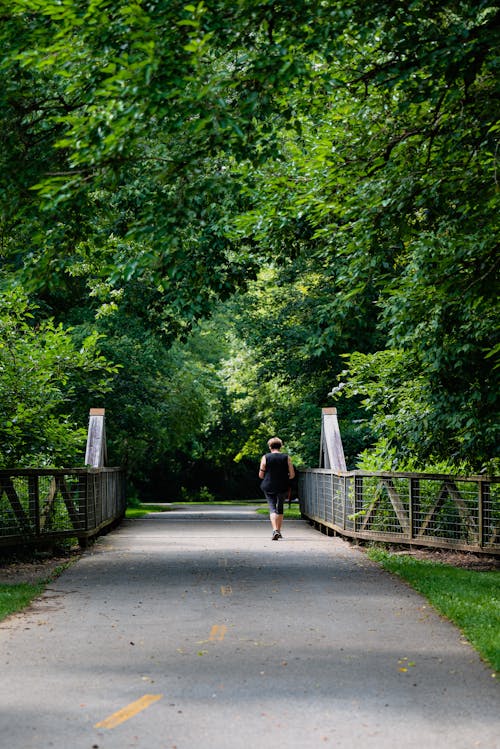 Man Jogging on a Road near Green Trees