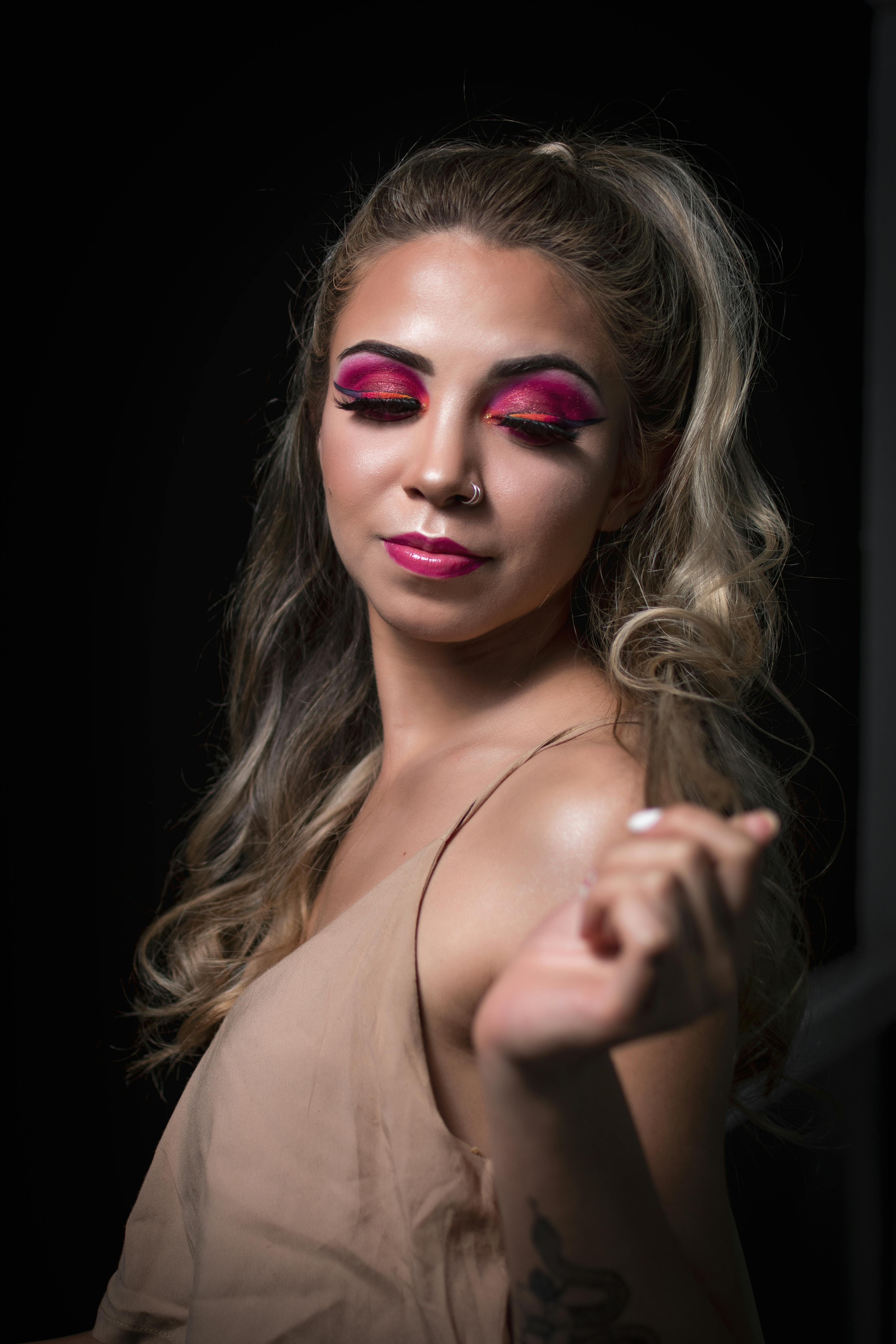 Indian woman in studio, fashion portrait of pose style with arms and  glamour beauty in India.