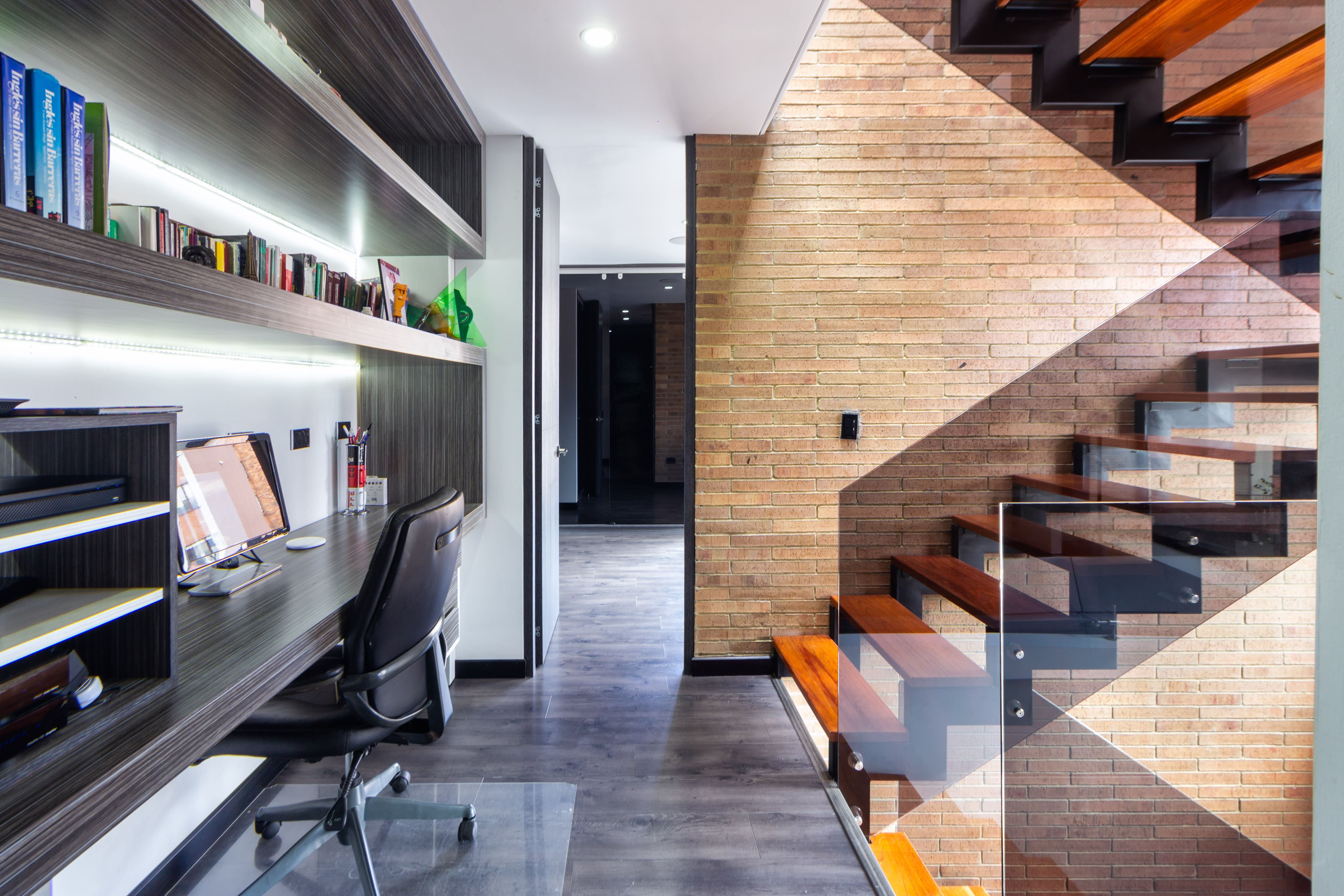 A desk built into the wall