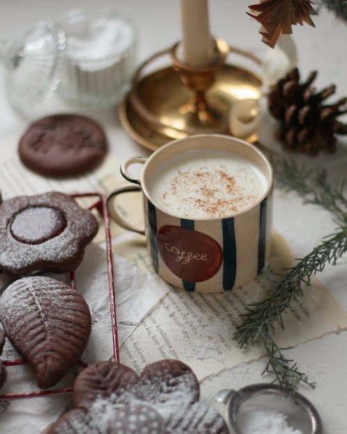 White and Red Ceramic Mug With Coffee