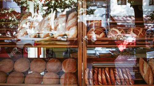 Brown Breads in Clear Glass Display Cabinet