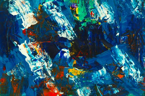 Free Dynamic abstract expressionist painting with bold blue hues and vivid contrasts. Stock Photo