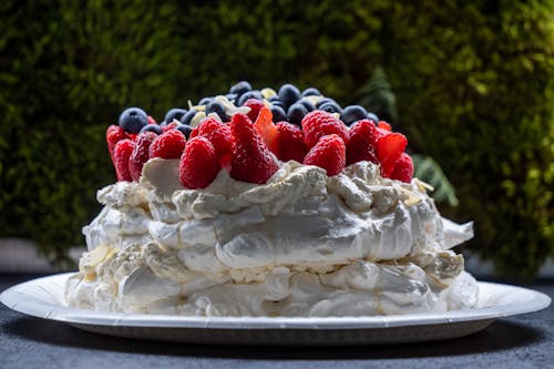 Free Photograph of a White Cake with Fruits on Top Stock Photo