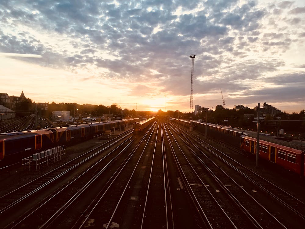 Free Landscape View of Railway Station during Sunrise Stock Photo