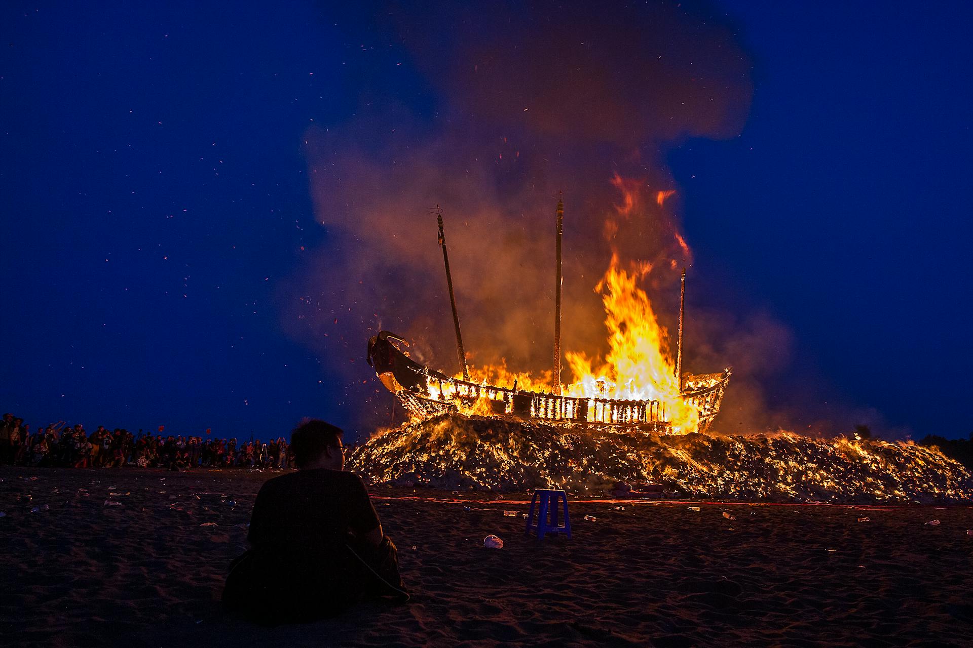 A Burning Ship at Night