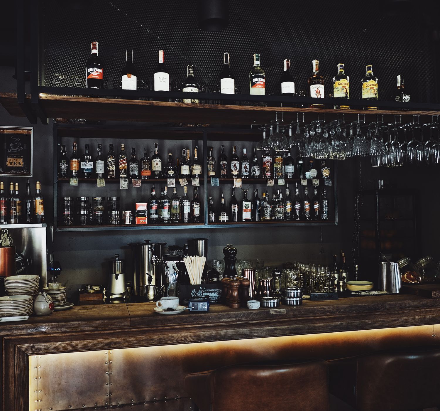 Stylish bar interior with spirits at Emberline