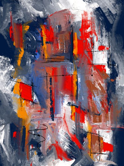 Fotomural Pintura abstracta colorida con texturas vibrantes y líneas dinámicas.