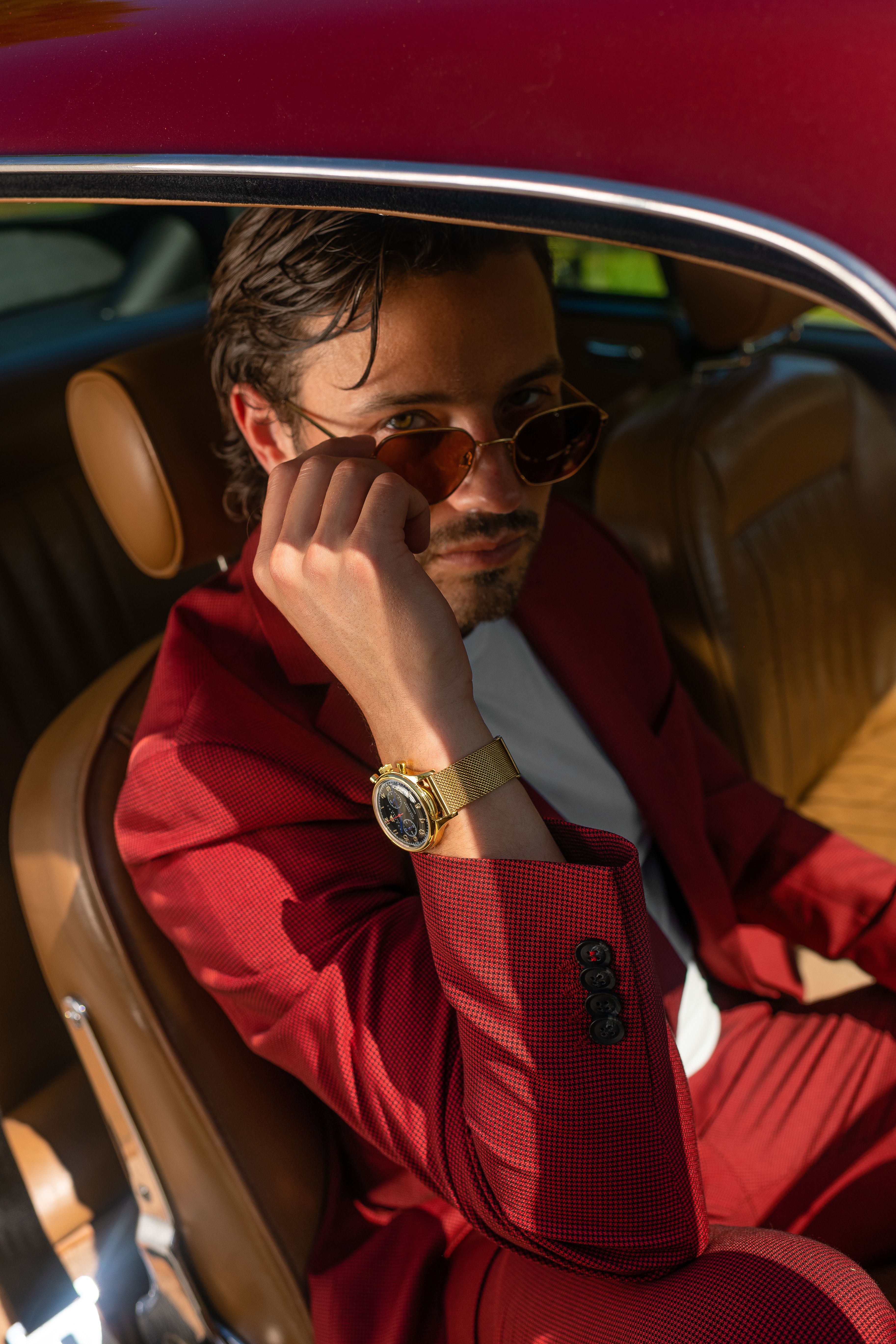 Man in Red Coat Sitting Inside a Car while Looking at the Camera · Free ...