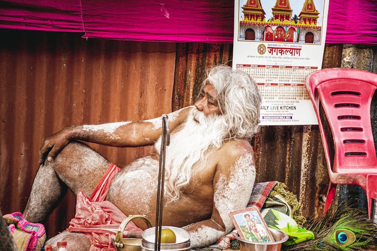 Old Man In White Paint At Traditional Indian Festival