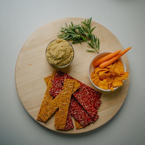 Snack Foods on Round Wooden Tray