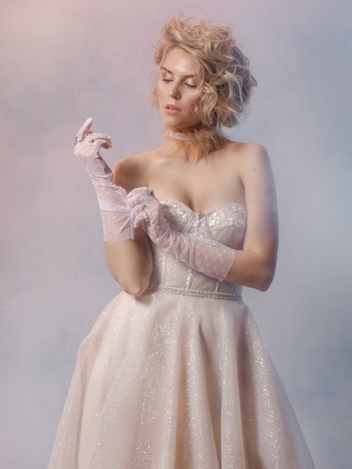 Woman in White Floral Lace Dress