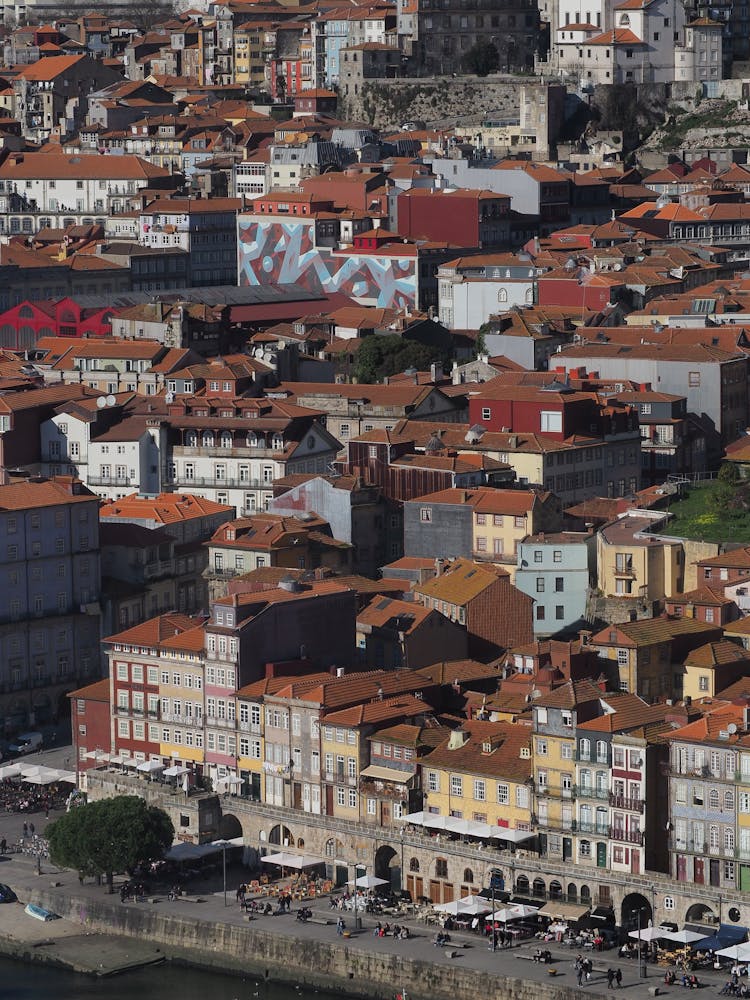 Aerial View Of Ribeira, Porto, Portugal 