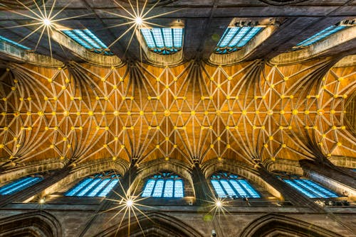 Lage Hoekfotografie Van Bruin Betonnen Gebouwinterieur