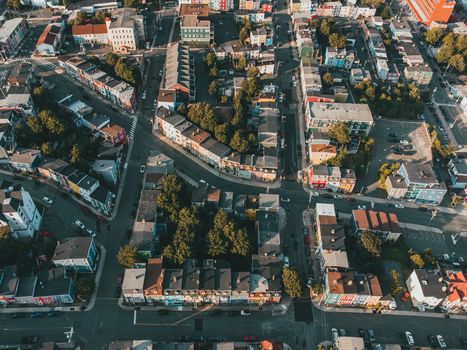 Colorful cityscape from above showcasing vibrant urban environment with colorful buildings and streets.