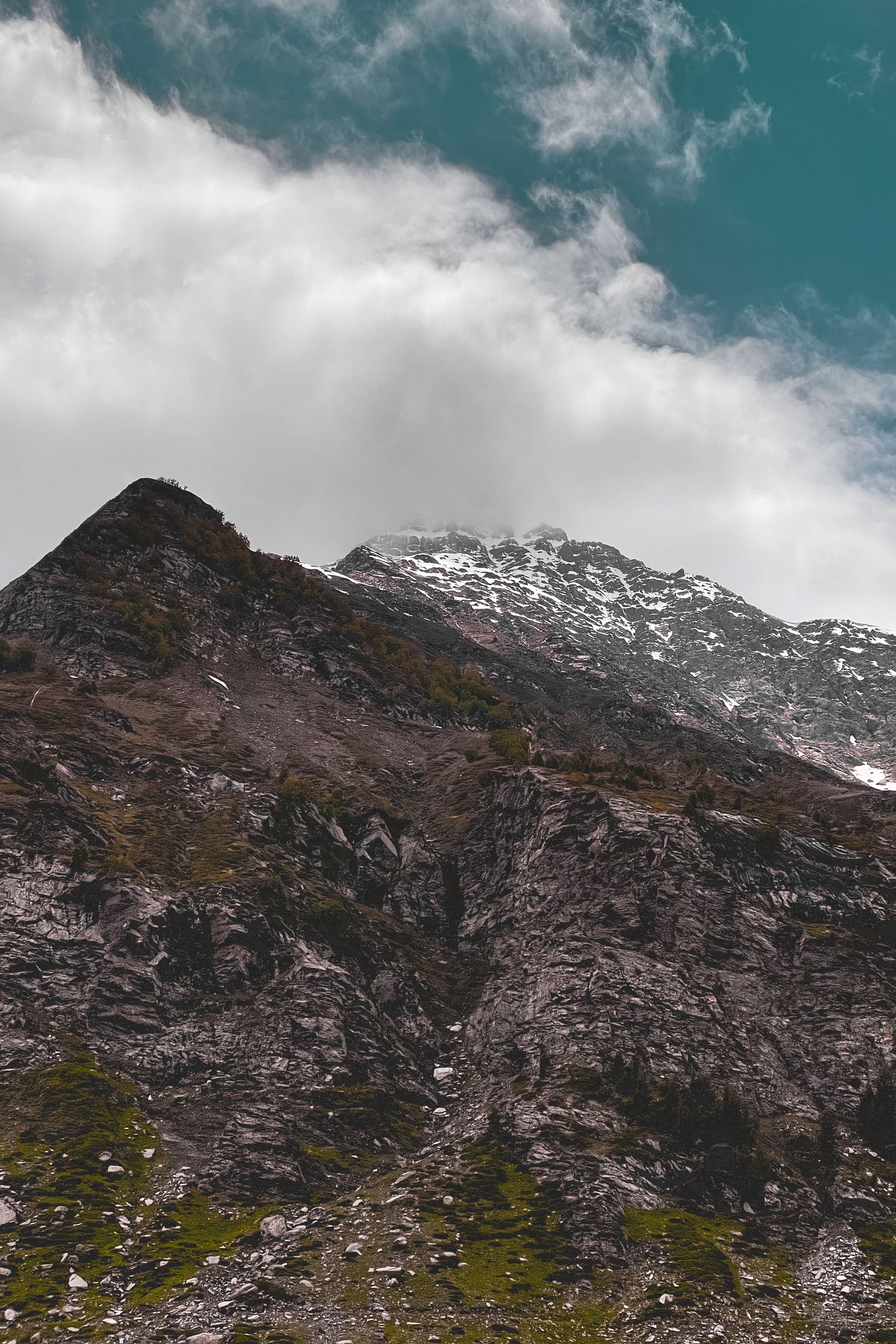Rugged mountains and clouds near Manali, Himachal Pradesh