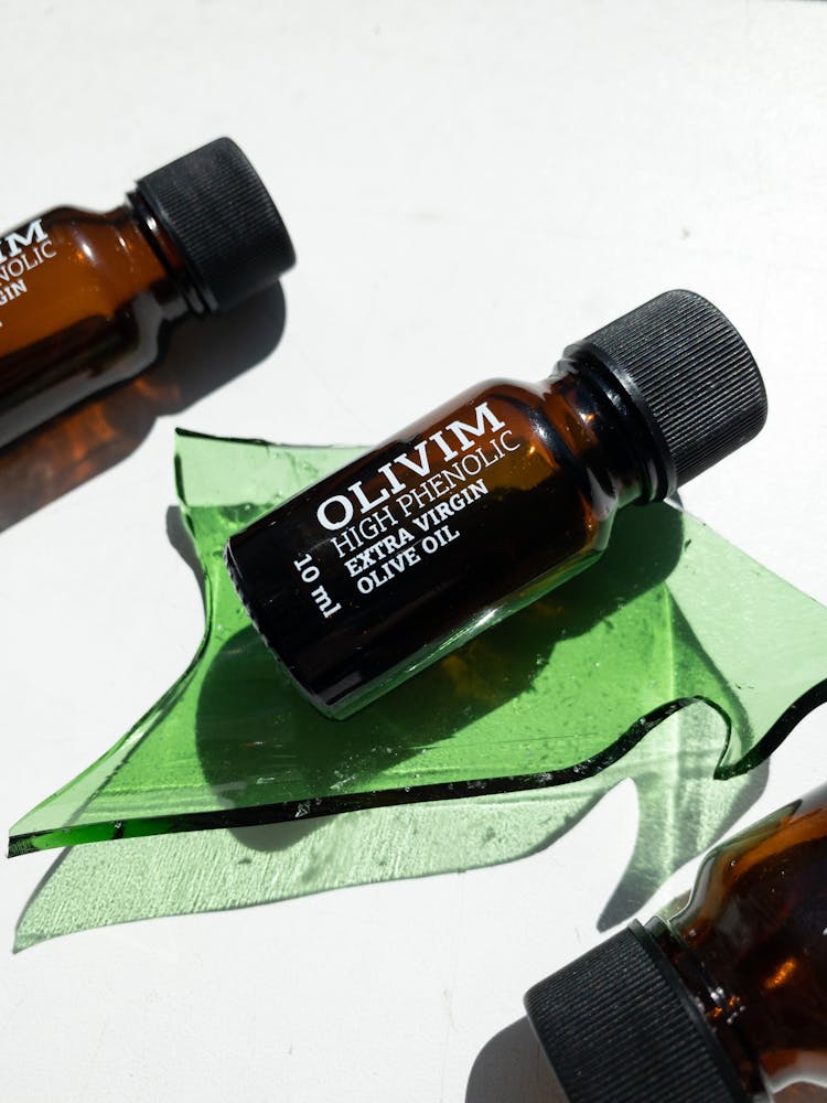 Olive Oil In An Amber Bottle Glass