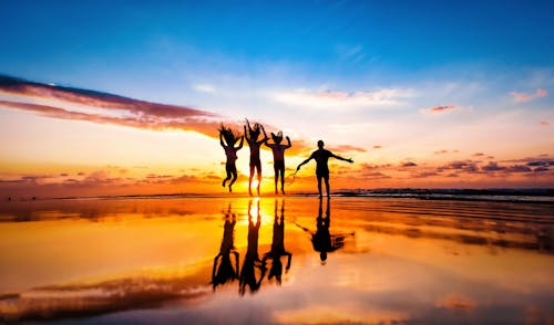 Free Silhouette of People on the Beach during Sunset Stock Photo