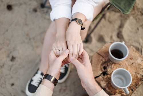 Close-Up Shot of Two People Holding Hands