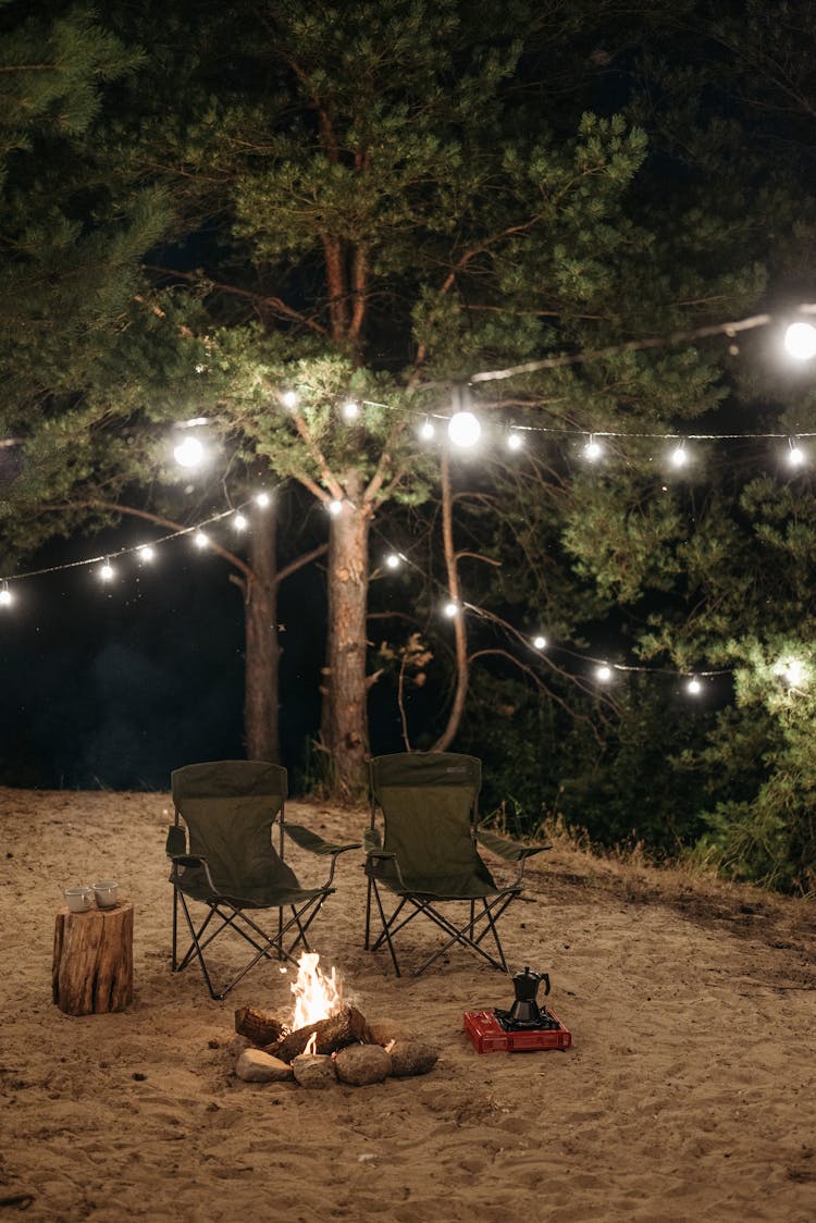 Camping Chairs Near The Bonfire