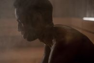 Topless Man Looking at the Right Side