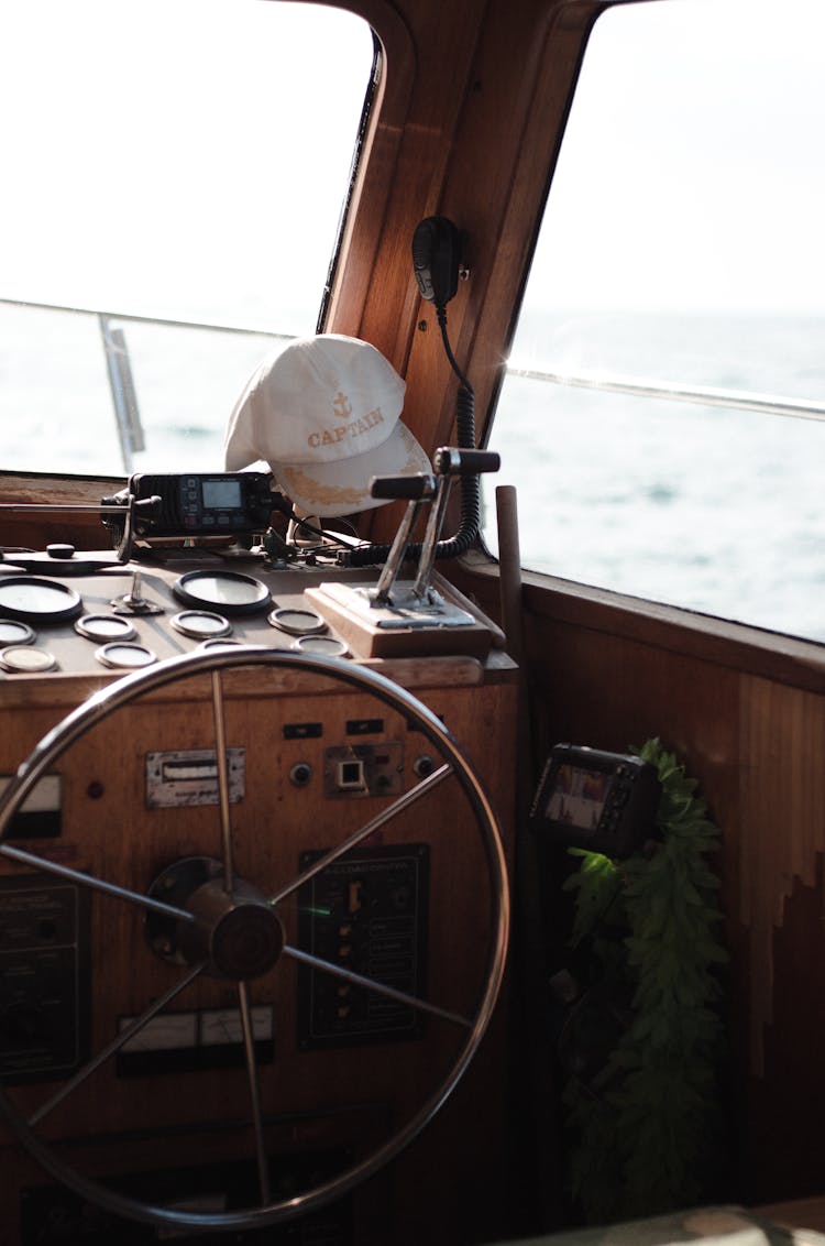 Steering Wheel In Vintage Boat